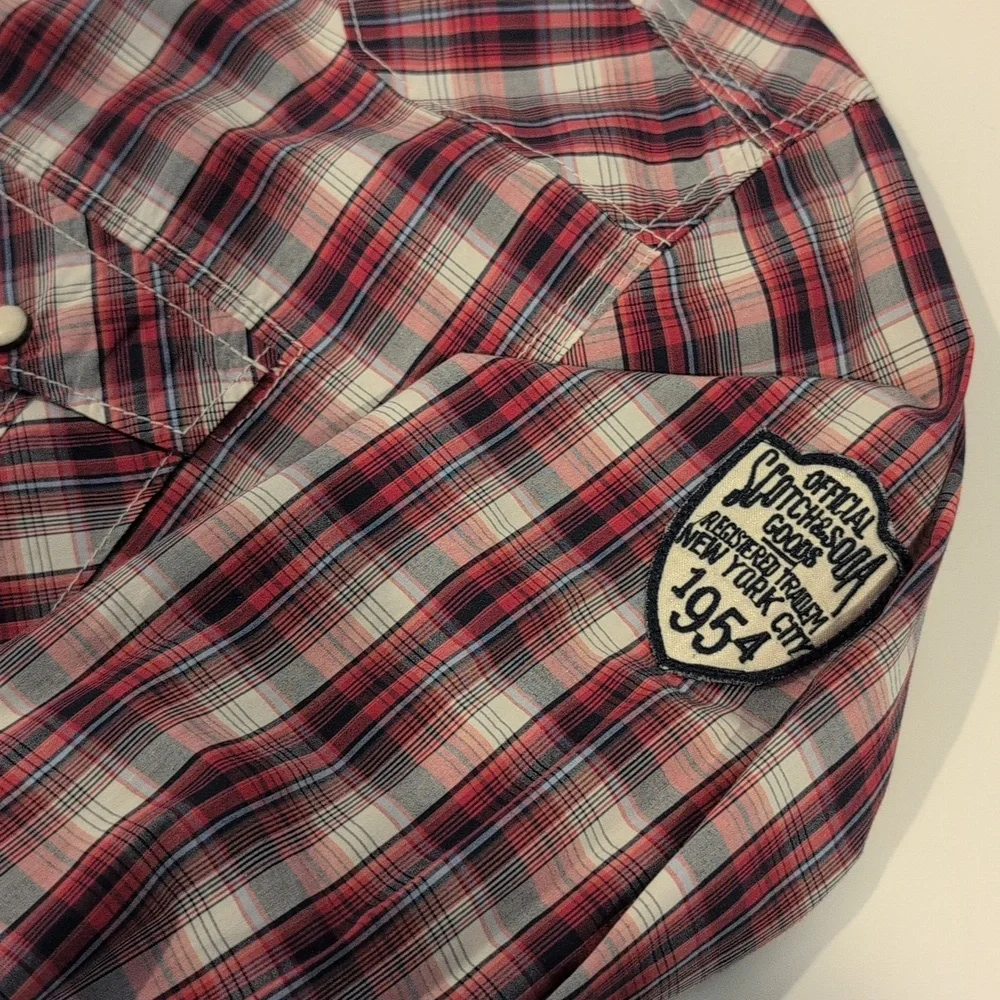 Scotch & Soda Men's Medium Western Long Sleeve Snap Button Down Plaid Shirt - Picture 8 of 16